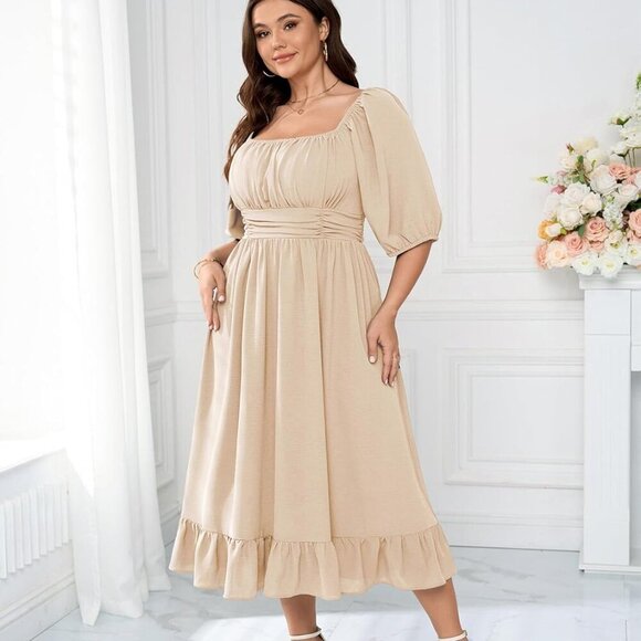 Women's Plus Size Maxi Dress Summer Flowy A-Line Elegant Wedding Guest - Picture 4 of 6